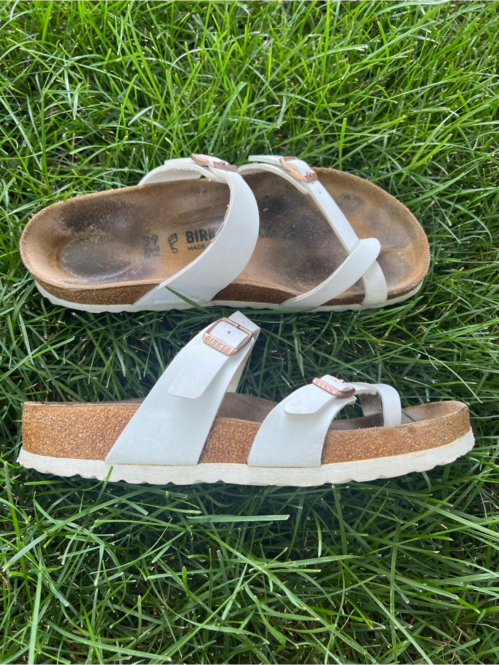 Birkenstock Mayari White Sandals with Rose Gold Buckles Sz 39